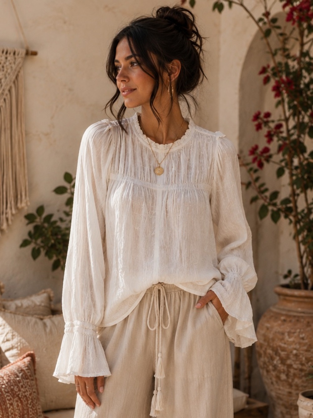 NWT Free People Textured Peasant Blouse Oversized XS